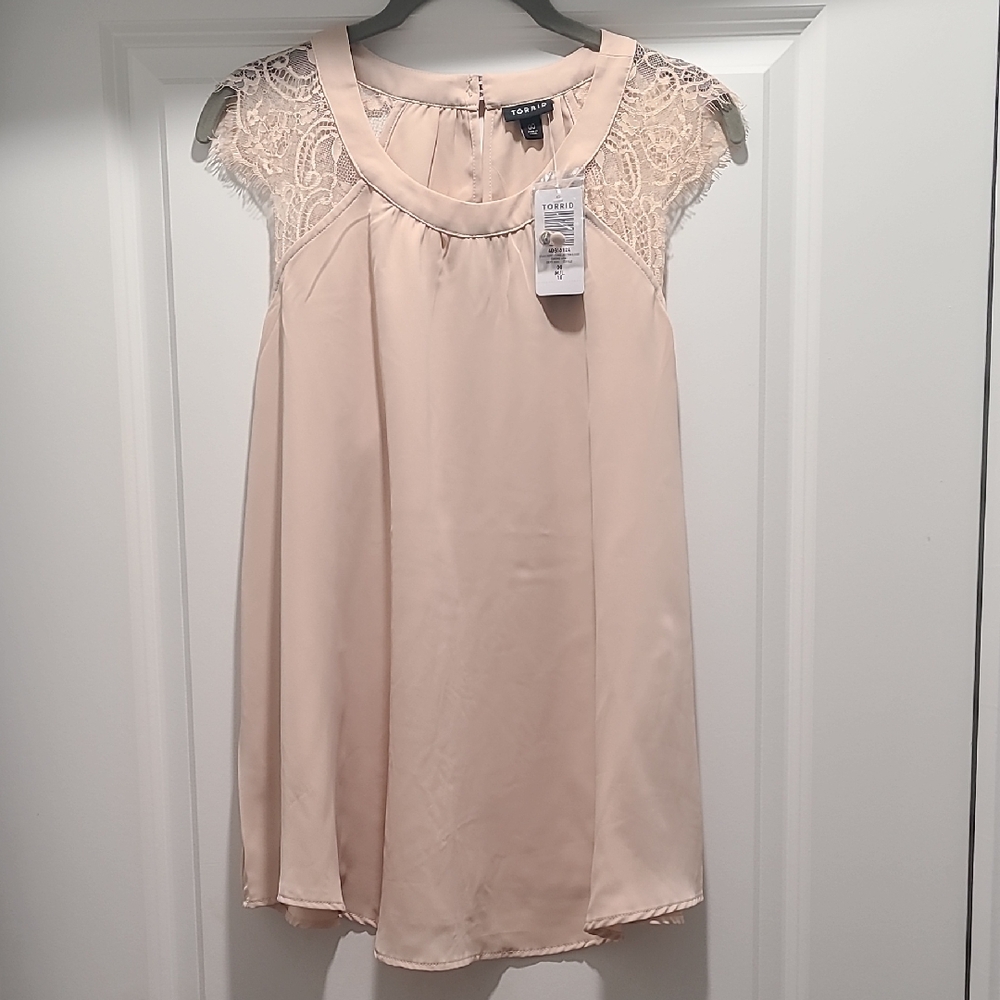 Torrid Studio Smoke Gray Lace Trim Blouse